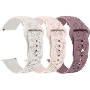Meliya Silicone Watch Bands Quick Release 20mm 22mm Bands, Floral Engraved Soft Silicone Rubber Sport Replacement Watch Strap for Women Men