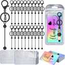 Sasylvia 60 Pcs Beadable Keychain Bars Bulk Making Kit 20 Beaded Keychain 20 Bag 20 Thank You Cards for DIY Keyrings Charms(Black)