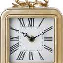 NIKKY HOME Gold Table Clocks, Table Clock Decor with Bow Metal Desk Clock Vintage Desk Clocks Silent Non-Ticking Battery Operated Decorative Shelf Clock for Living Room Bedroom