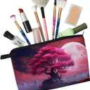 3 x Pink World Tree Makeup Bag Floral Giant Tree Cute Organizer Bag Zipper Pouch Pink Moon Tree Print Cosmetic Bag Present for Women Friends