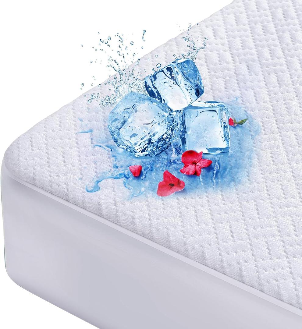 Cooling Waterproof Mattress Protector Queen Size, Mattress Cover 3D Air Fabric Mattress Pad Cover Smooth Soft Breathable Noiseless, 8''-21'' Deep Pocket