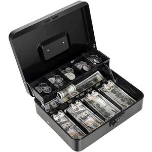 Cash Box with Money Tray and Combination Lock Metal Money Box for Cash Register Tiered Lock Box for Money 11.8" x 9.4" x 3.54" Black