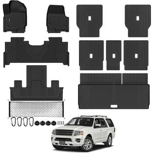Tongama-Floor Mats for 2025 2026 Ford Expedition 7 Seats with 2nd Row Bucket Seats, All Weather TPE Trunk Mat and 2nd & 3rd Backrest Mats Protectors and Cargo Net for Ford Expedition Accessories
