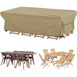 Velway Patio Furniture Set Cover - Heavy Duty 420D Waterproof Weatherproof Sofa Couch Set Covers Garden Dining Table Chair Set Cover with Reflective Tape Rectangular 95"L x 64"W x 39"H - Khaki