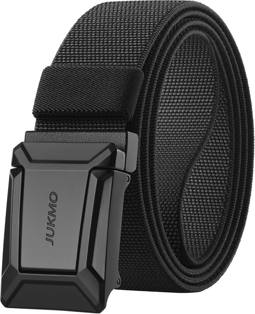 JUKMO Stretch Tactical Belt for Men, Military Work Rigger Hiking 1.5" Elastic Nylon Web Ratchet Quick Release Belt (Black, M)