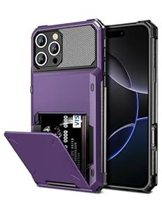 Vofolen Compatible with iPhone 16 Pro Case with Card Holder Dual Layer Heavy Duty Drop Protection Hidden Flip 4-Card Slot Wallet Phone Case for iPhone 16 Pro for Women Men, 6.3 Inch Grey, Purple