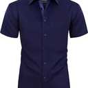 Alimens & Gentle Mens Short Sleeve Dress Shirts Wrinkle Free Solid Casual Button Down Shirts with Pocket XL, Navy Blue