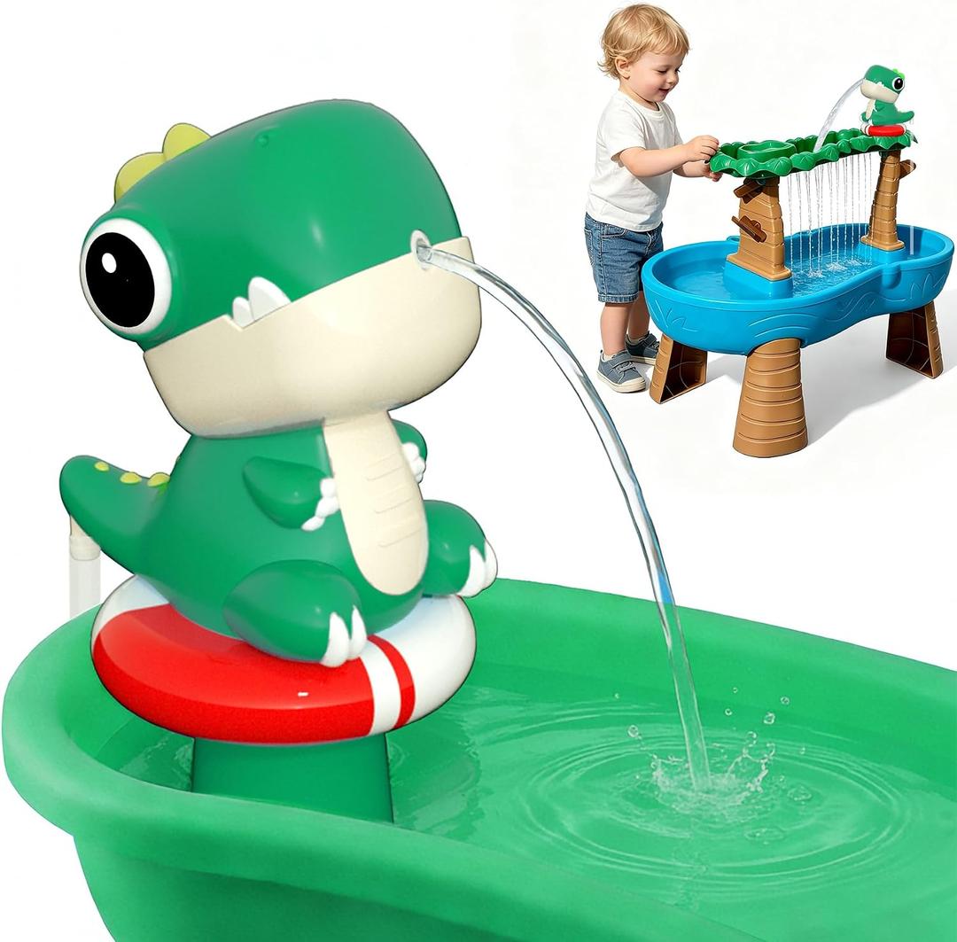 Dinosaur Water Table Pump - Rechargeable Water Pump for Water Table Accessories - Battery Powered Water Pump Continuous Flow 3 Hours Non-Stop Fun (Green)