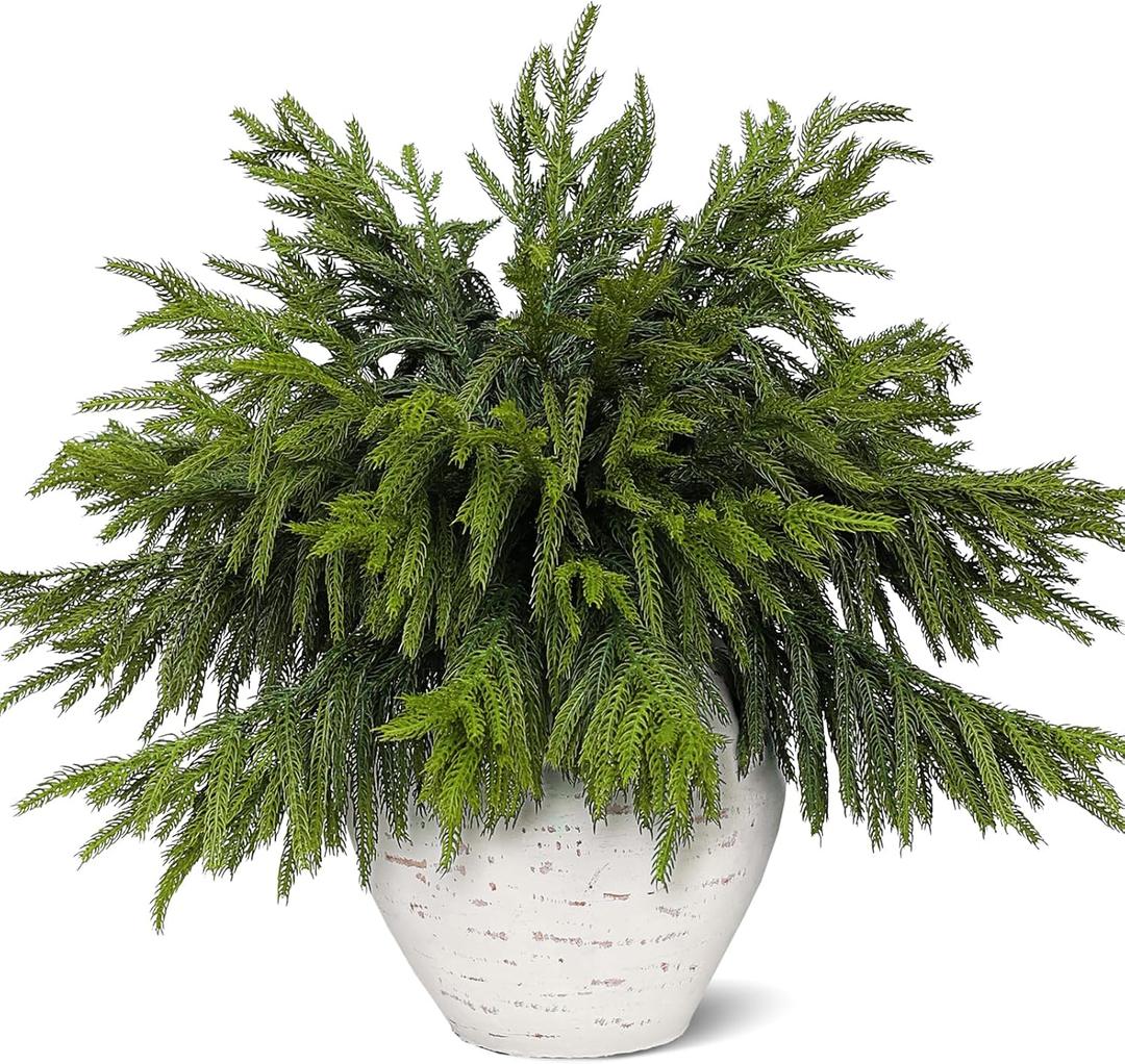 40 Pcs Real Touch Norfolk Pine Branches, Artificial Christmas Green Plants Branch Faux Greenery Stem Fake Pine Picks for Vase DIY Crafts Garland Wreath Xmas Indoor Outdoor Decor(18 Inches)