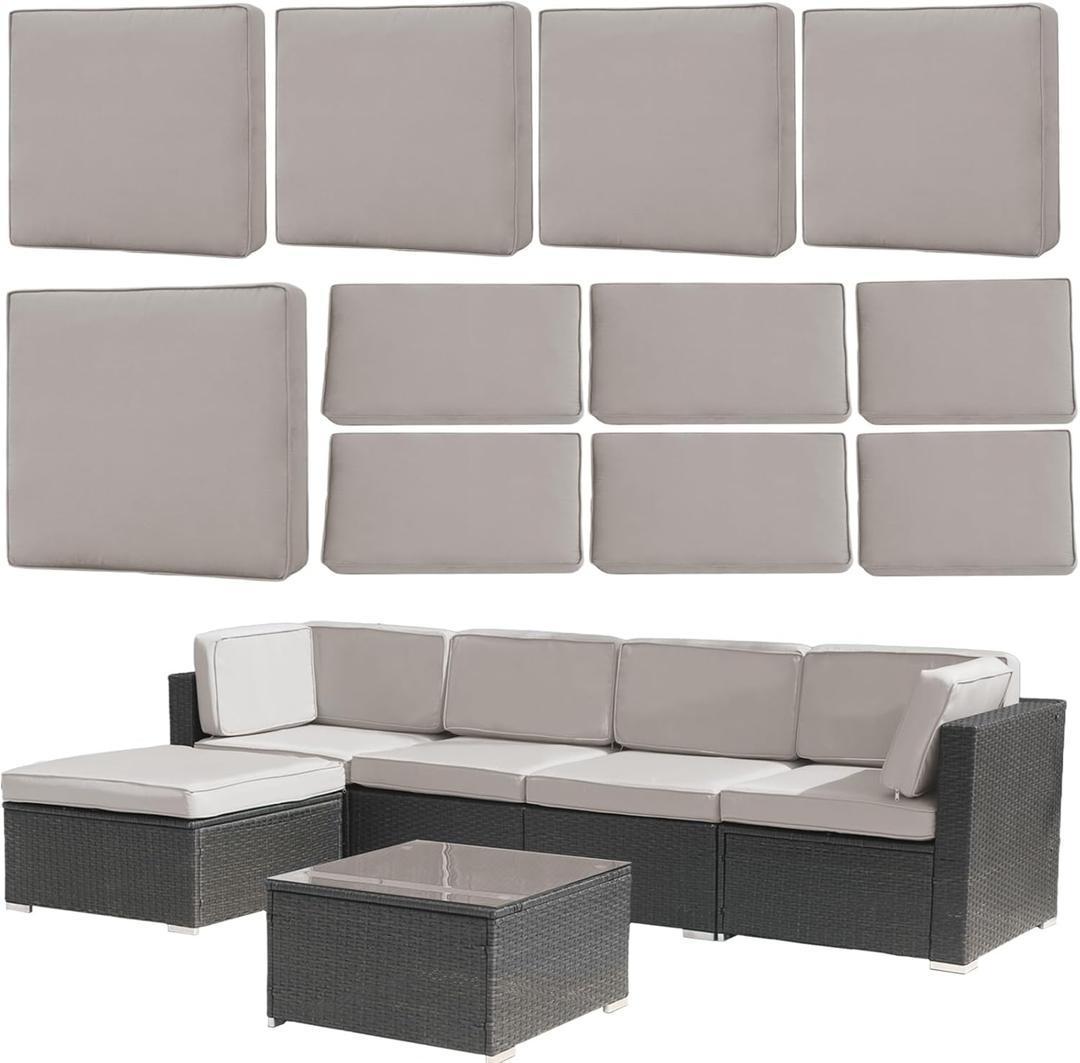 11pcs Patio Cushion Covers Replacement,Outdoor Couch Cushions Covers Splashproof Sectional Sofa Slipcovers with Zippers Washable Reusable Furniture Protector(Light Gray, 24.9"L*24.9W*3.15"H)