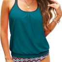 Tempt Me Blouson Two Piece Tankini Swimsuits for Women Tummy Control Bathing Suits with Bottoms Modest Loose Fit Swimwear (X-Large)