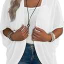 Eytino Women Plus Size Lightweight Cardigan Half Sleeve Knitted Summer Kimono Cover Up Tops Resort Wear, 3X White