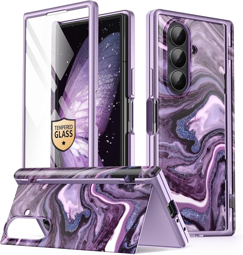 GVIEWIN for Z Fold 7 Case Built-in HD Screen Protector [Compatible with Magsafe][Hidden Kickstand] Magnetic Full-Body Hinge Protection Slim Phone Case for Samsung Galaxy Z Fold 7, Quicksand/Purple