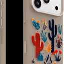 OtterBox iPhone 17 Pro Symmetry Series Cactus Leather Embroidery Case - Cactus Garden - Grey - Textured, Embroidered Cactus Garden Artistic iPhone Case