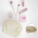 E-Tree Makeup Bag Travel Toiletry Bag Half Moon Small Make up Pouch Cosmetic Case Organizer Cute Waterproof for Girls Women Travel Essentials Toiletries Accessories (Beige)