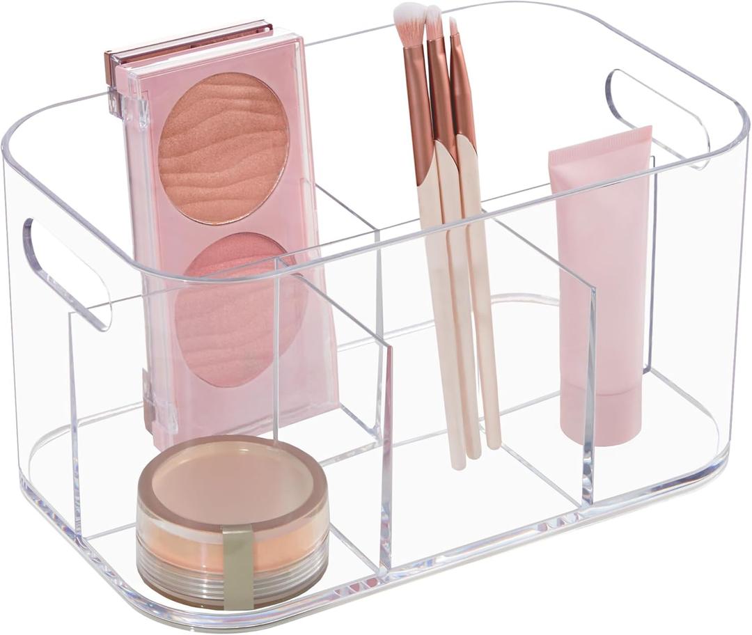 STORi Bliss 5-Compartment Plastic Cosmetics Storage Organizer | Clear | Rectangular Divided Makeup Bin & Vanity Caddy with Pass-Through Handles | Round Corner Design | Made in USA (1 Pack)