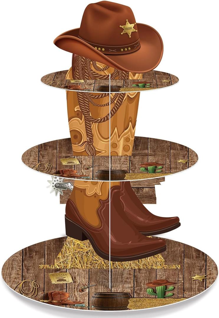 Zopeal Western Cowboy Cupcake Stand Party Decorations Western Theme Birthday Cupcake Holder Cowboy Theme Cake Holder Birthday Dessert Stand for Wild West Baby Shower Birthday Party Supplies(Cowboy)