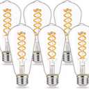 ST58 (ST19) LED Edison Bulbs 60 Watt Equivalent, CRI 80+, High Brightness Soft White 2700K Clear Glass, Dimmable Antique LED Filament Bulbs, E26 Medium Base, 6 Pack