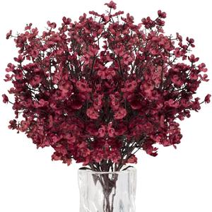 U/D Babys Breath Artificial Flowers 8 Bundle Real Touch Fake Gypsophila Plastic Silk Flowers for Home DIY Garden Decor Wedding Party (Burgundy)