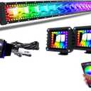 Lpteso RGBW 52Inch 300W Curved LED Light Bar with RGB Halo Ring Chasing Light, 16 Solid Colors, Over 92 Strobe Flashing Modes, IP67 Waterproof, Adjustable Mounting Bracket