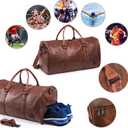 Leather Travel Bag with Shoe Pouch, Waterproof Weekender Overnight Bag,Carry On Duffel Bag for Men Women-Brown