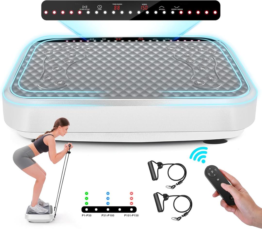 2025 Upgrade Vibration Plate Exercise Machine, Tawom Vibration Plate for Lymphatic Drainage,Whole Body Fitness Platform for Weight Loss,Body Toning,Dynamic Workout Lights,Home Gym Workout (White)