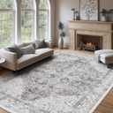 Area Rug 9x12, Non-Slip Low-Pile Gray Rugs, Vintage Distress Medallion Pattern Large Carpet for Large Living Room, Bedroom, Home Office, Playroom, Foldable & Machine Washable (Grey)