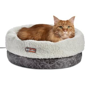 K&H Pet Products Heated Cat Bed Indoor, Thermo-Snuggle Cup Bomber Soft Heated Pet Bed for Large Indoor Cats and Small Dogs, Machine Washable, Waterproof Heated Pad, Safety Listed - 18 X 14in Gray