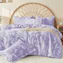 MUXHOMO Duvet Cover King Size, Reversible Floral Lavender Duvet Cover Set with Zipper Closure, 3 Pieces Botanical Patterns Soft Microfiber Bedding Set (90"x104", 2 Pillow Cases 20"36") (01 - Lavender Leaves (No Comforter))