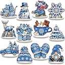 Yousoontic 12 Pcs Winter Wooden Table Decorations Farmhouse Snowman Elk Gnome Snowflake Santa Wooden Signs Tabletop Centerpieces Home Decor for Xmas Holiday Party Dinner(Winter)