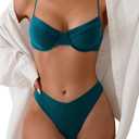 SweatyRocks Women's 2 Piece Bikini Set Spaghetti Strap High Cut Push Up Underwire Swimsuit (Medium, Blue)