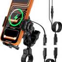 Kewig Motorcycle Phone Mount with Qi 15W Wireless Charger & 36W PD/USB C Fast Charging Port, Anti-Theft Handlebar Cellphone Holder with Vibration Dampener for Bike Scooter ATV, Fit 5.4-7.2" Phone