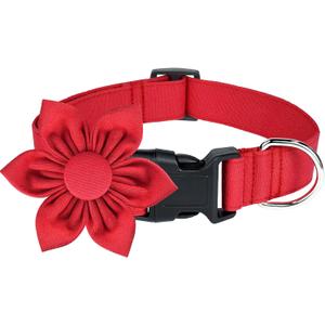 Malier Christmas Dog Collar with Flower, Red Dog Christmas Collar with Buckle Adjustable Cotton Collar for Small Medium Large Dogs Puppy (Red, Large) Set of 4
