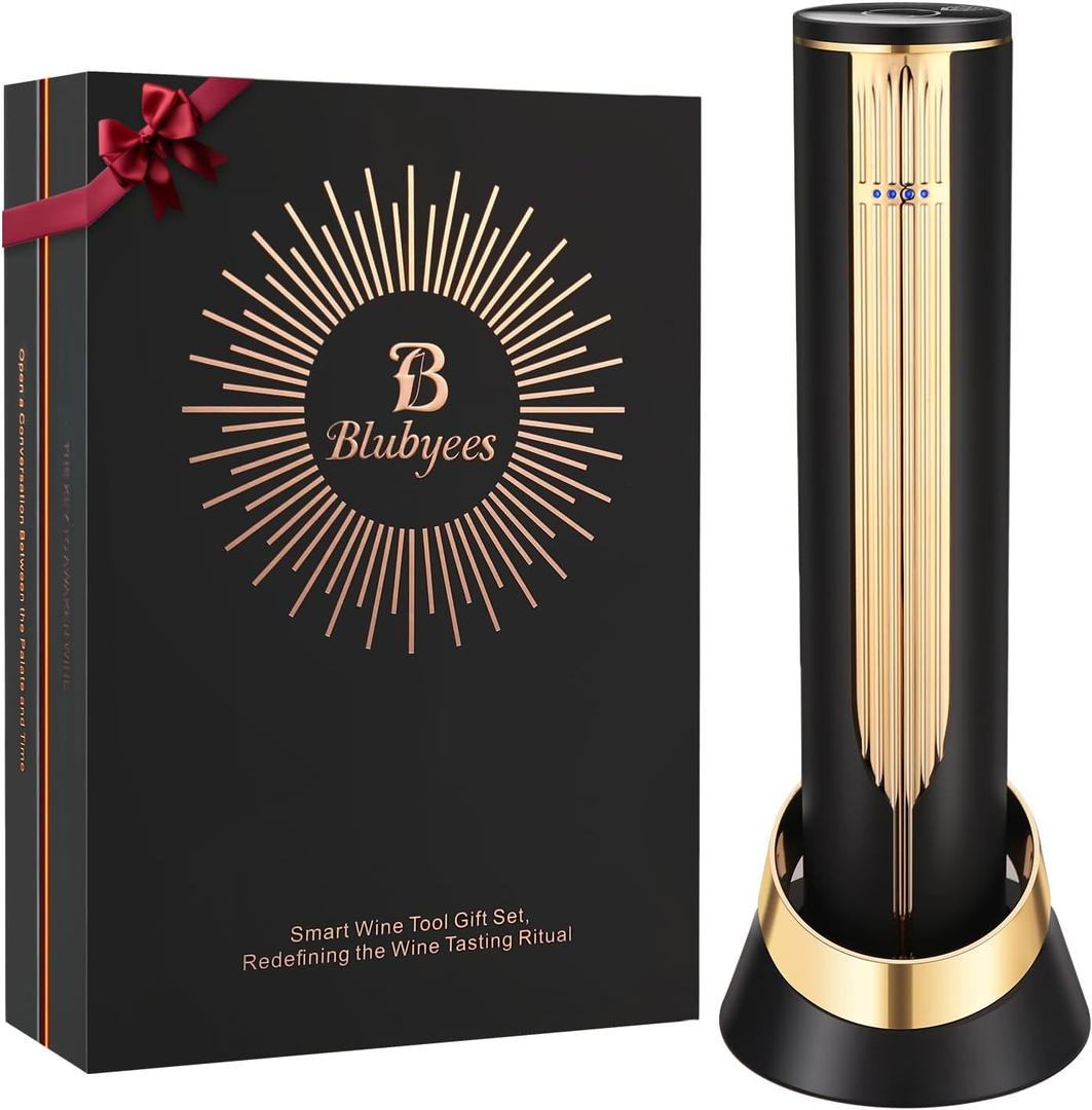 Electric Wine Bottle Opener with Charging Base & Built-in Foil Cutter  Rechargeable Intelligent Touch-Activated Automatic Corkscrew  Luxury Christmas Wine Gifts for Women, Men, Seniors (Gold)