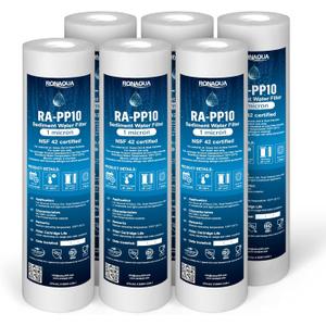 Ronaqua 1 Micron Sediment Water Filter Cartridge 10"x2.5", NSF Certified, 4-Layer Filtration for any 10-inch RO Units & Whole House Systems, Compatible with Culligan P5, AP110, WHKF-GD05, 6 Pack