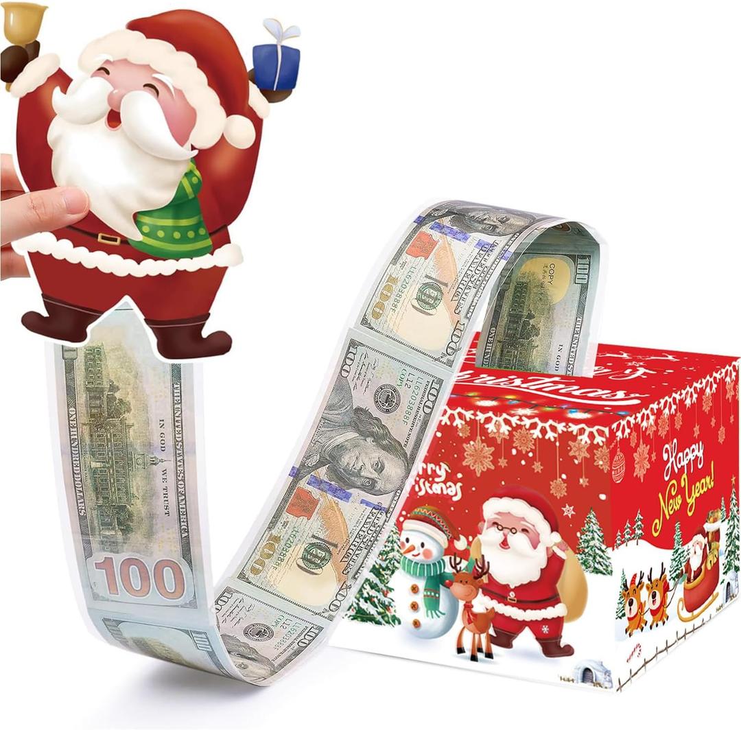 Christmas Money Box for Cash Gift Pull, Surprise Money Gift Boxes for Kids Adults with 50Pcs Transparent Bags - Fun Ways to Give Cash as A for Your Loved Ones (Red)