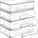 12.1''W Clear Stackable Storage Drawers, 4 Pack Acrylic Plastic Organizers Bins for Makeup Palettes, Cosmetics, and Beauty Supplies, Ideal for Vanity, Bathroom, Cabinet, Desk Organization