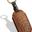 Leather Key Case, Compatible with Jeep Grand Cherokee Renegade Compass Dodge RAM Durango, No Screw (Brown)