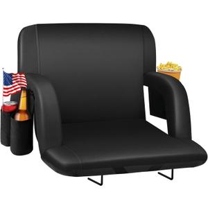 HOPERAN Stadium Seats for Bleachers with Back Support, Half-fold Portable Bleacher Chairs with Back and Cushion, 600D Waterproof Reclining Extra Wide Bleacher Seat for Outdoor Sports (23", Black 1pc)