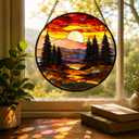 Stained Glass Window Hanging- Mountain Sunset Design，Suncatcher for Window, for Christmas, Mother's Day and Nature Lovers