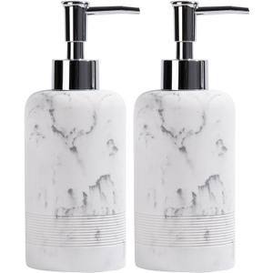 2pcs/Set Hand Soap Dispenser Sets - 10.8oz Refillable Resin Liquid Soap Dispensers with Rust-Proof Pump for Bathroom Countertop or Kitchen, Marble White