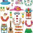 60pcs Luau Photo Booth Props - Hawaiian/Tropical/Tiki/Summer Pool Party Decorations Supplies (Assembly Needed)