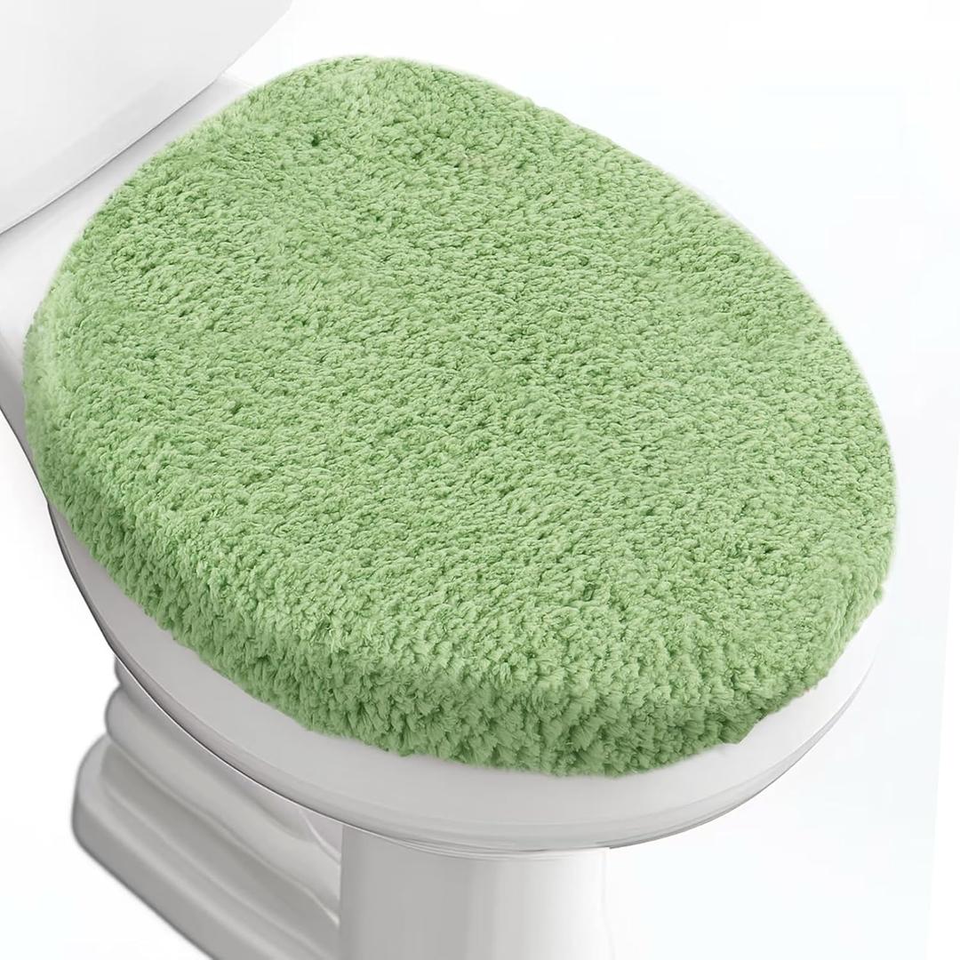 Luxury Soft Microfiber Toilet Lid Cover Machine Washable Solid Toilet Seat Cover 17.5" x 15" Adjustable Rubber Backing Fits Most 16-17.5" L x 14-16" W Round Oblong (Sage Green)