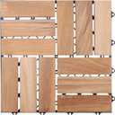 Nordic Style Teak Wood Interlocking Tiles - Wooden Tile Floor Set for Indoor and Outdoor Use - Perfect for Sauna, Patio, Deck, Spa Floors - 10 Square Feet (12" x 12" - 12 Slat Design, Natural Finish)