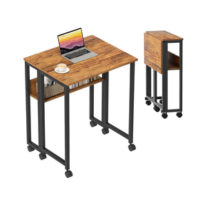 GreenForest Folding Desk Small Rolling Desk with Storage Shelf, 24.8 inch Foldable Computer Desk with Wheels for Small Space, Easy Assembly,Walnut
