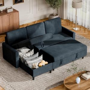 Shintenchi Sofa Couch, Pullout Sofa Bed,2 in 1 Pull Out Couch Bed with Storage Chaise for Living Room,Sleeper Sofa Couches Linen Sectional Sofa