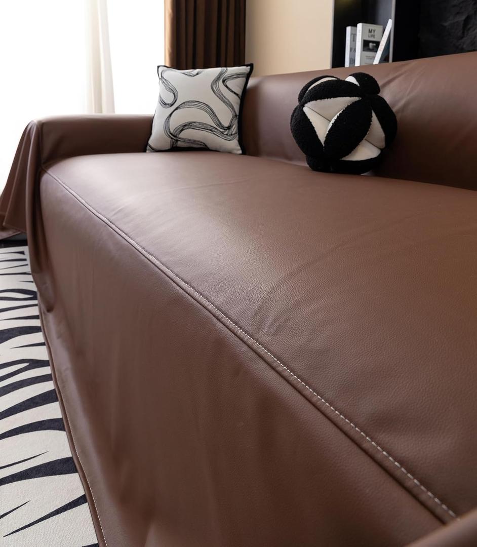 vctops Waterproof Thick PU Leather Sofa Covers for Sectional Sofa Luxury Couch Cover for Dogs Loveseat Covers Futon Cover L Shaped Cover Wipeable Couch Protector (Brown,71"x59")