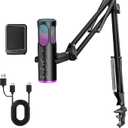 PUPGSIS Gaming Microphone for PC, USB Condenser Mic for PS4/5 and Mac, Noise Cancellation Computer Mic with Mute, Reverb, Adjustable Boom Arm, Pop Filter for Streaming/Podcasting/Recording/YouTube