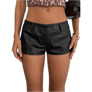 SweatyRocks Women's Vintage PU Leather Shorts Low Rise Club Party Shorts Streetwear (Black)