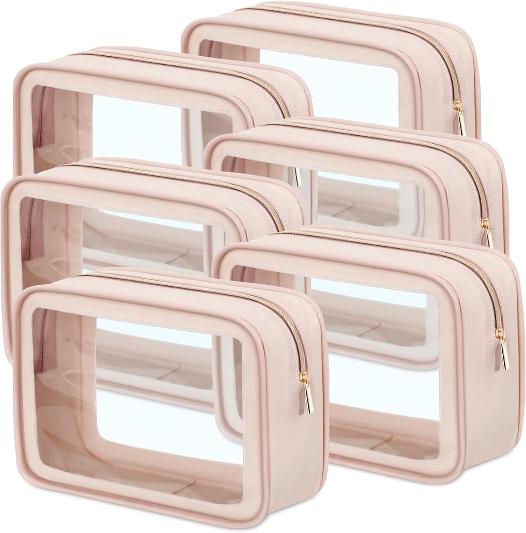 Hsei 6 Pcs Clear Makeup Bags TSA Approved Travel Toiletry Bags with Zipper Clear Cosmetic Organizer Set Diaper Bag Organizer Car Storage Pouch Gift for Women Mothers Day(Skin Tone)
